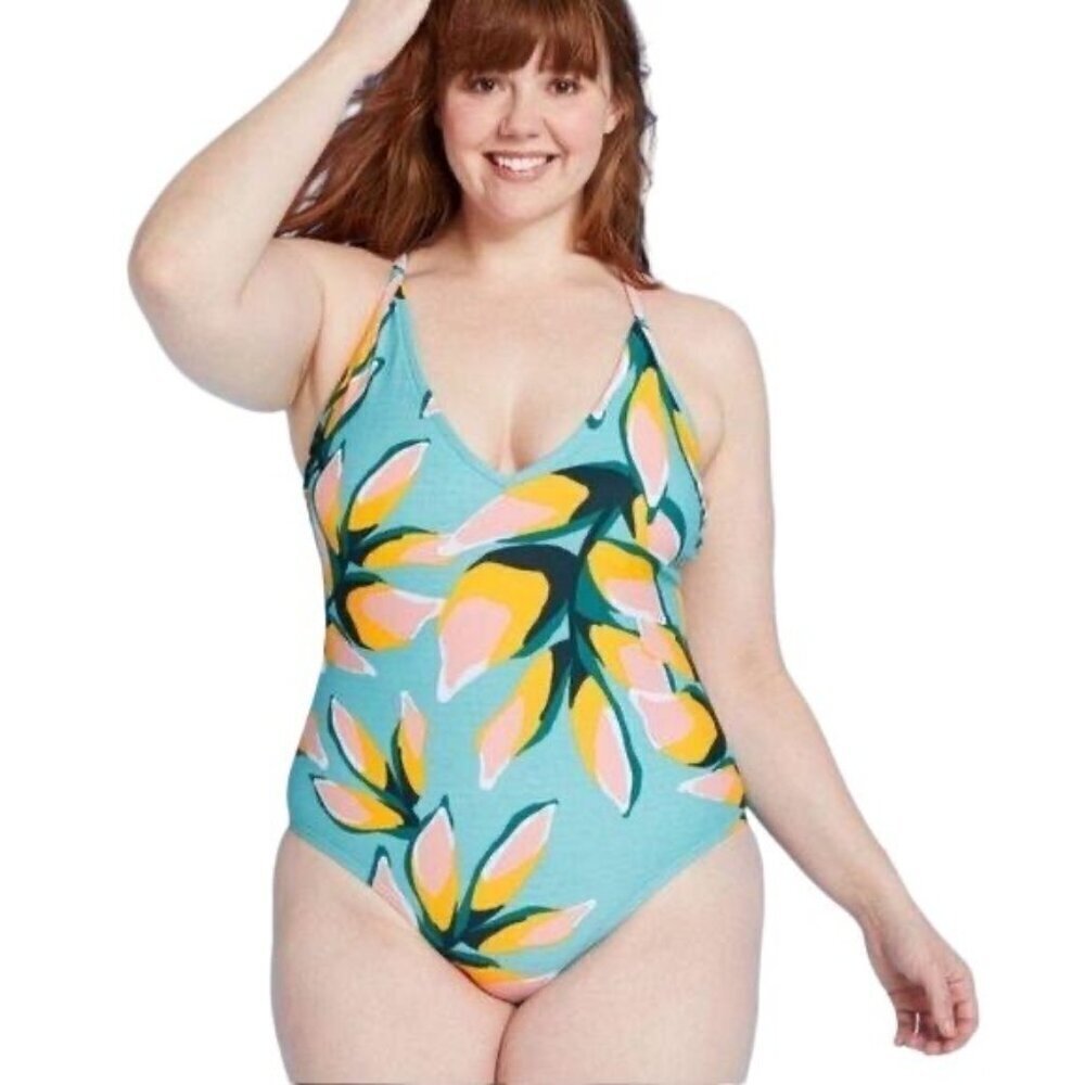 Kona Sol Criss Cross Back One Piece Swimsuit 16W NEW